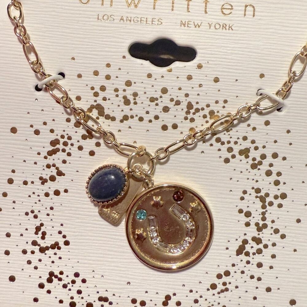 Unwritten Thank your LUCKY Stars 14k flash Gold Plated Pendant Necklace NEW